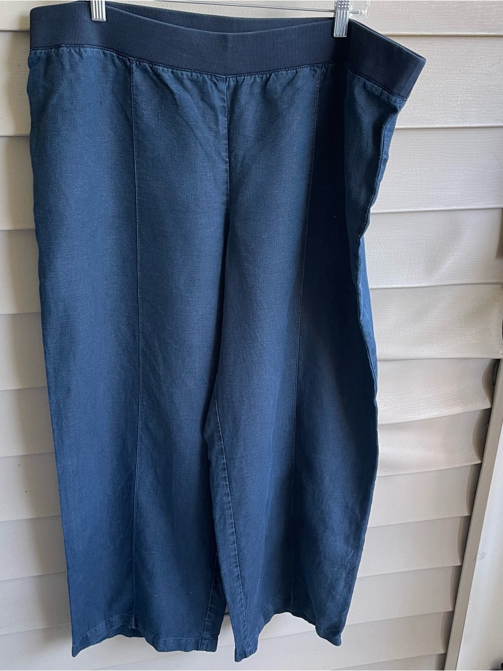 J. Jill Crop Pants Womens XL Blue Linen Stretch Wide Leg Relaxed Comfort